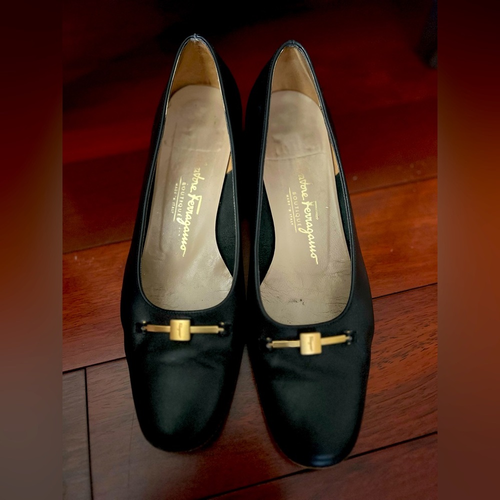 Salvatore Ferragamo Black Heels with Gold Accent